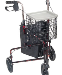 Rollator 3-Wheeled w/Pouch & Basket Loop Brake -Flame Red