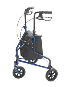 Rollator 3-Wheeled w/Pouch & Basket Loop Brake-Flame Blue