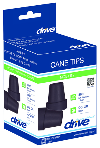 Cane Tips In Retail Box - Fits 7/8 Shaft Pair Grey