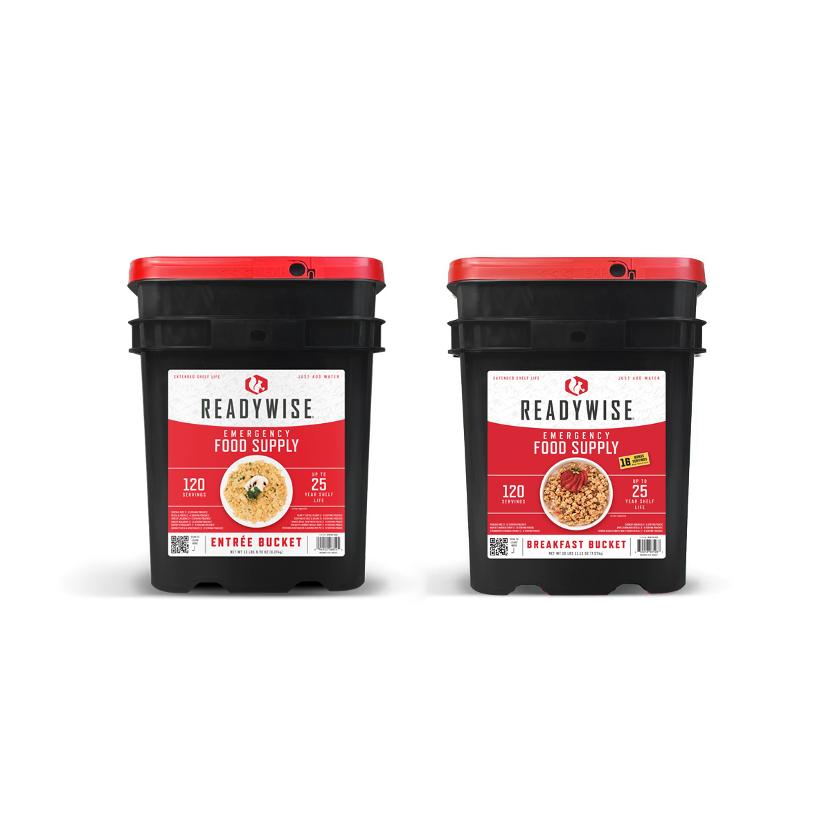 240 Serving Package - 40 lbs - Includes: 1 - 120 Serving Entrée Bucket and 1 - 120 Serving Breakfast Bucket