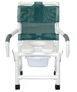 Shower Chair 18 W w/Soft Seat Elongated DropArm Square Pail