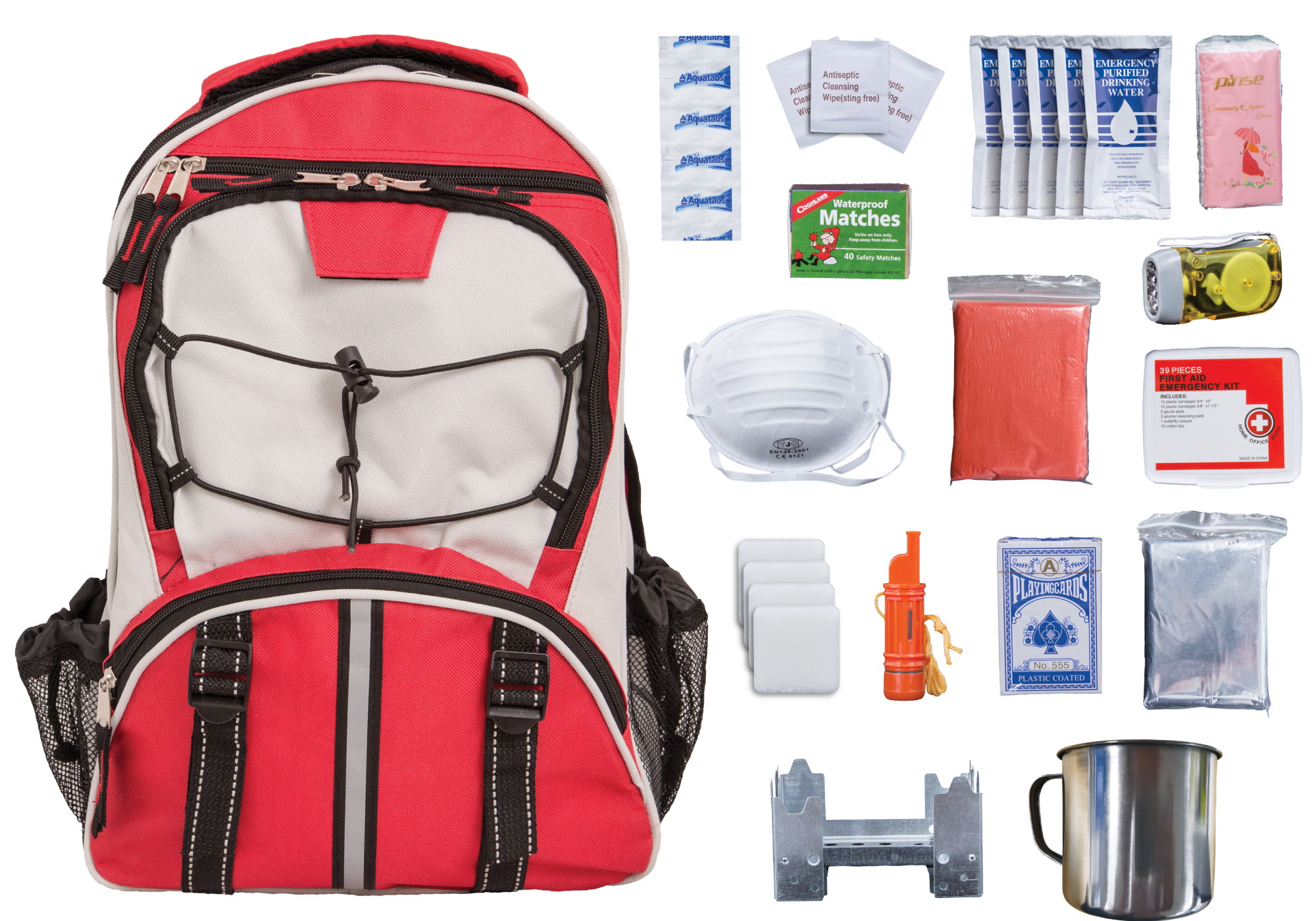 64 Piece Survival Back Pack (Red)