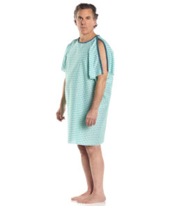 Estampado geométrico de la bata intravenosa del paciente